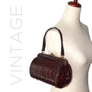 Vintage 50’s Brown Alligator Box Style Handbag Purse